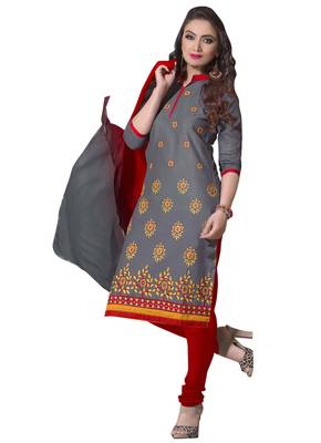 Grey Ebroidered Linen Salwar With Dupatta 1