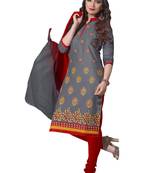 Grey Ebroidered Linen Salwar With Dupatta