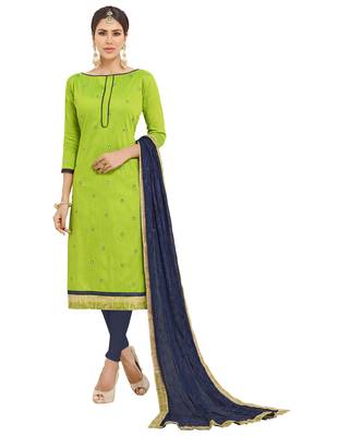 Green Ebroidered Cotton Salwar With Dupatta 1