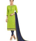 Green Ebroidered Cotton Salwar With Dupatta
