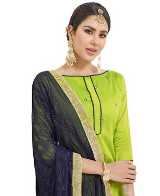 Green Ebroidered Cotton Salwar With Dupatta 2