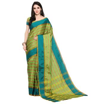 Green Woven Art Silk Saree With Blouse 3