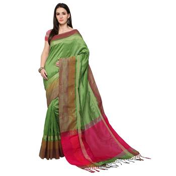 Green Woven Art Silk Saree With Blouse 3