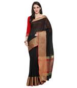 Black Woven Polycotton Saree With Blouse