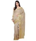 Beige Woven Polycotton Saree With Blouse