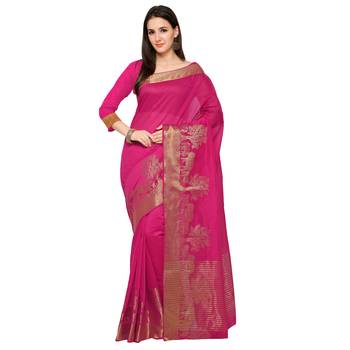 Pink Woven Polycotton Saree With Blouse 1