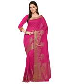 Pink Woven Polycotton Saree With Blouse
