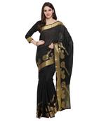 Black Woven Polycotton Saree With Blouse
