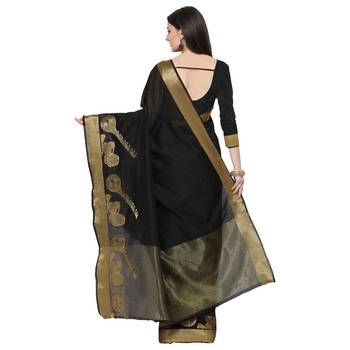 Black Woven Polycotton Saree With Blouse 2