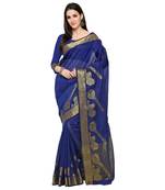 Blue Woven Polycotton Saree With Blouse