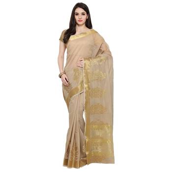 Beige Woven Polycotton Saree With Blouse 1