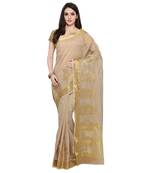 Beige Woven Polycotton Saree With Blouse