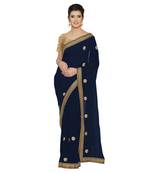 Navy blue embroidered faux georgette saree with blouse
