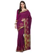 Magenta Woven Polycotton Saree With Blouse