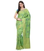 Green Woven Polycotton Saree With Blouse