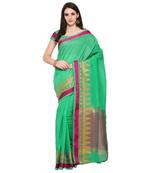 Green Woven Polycotton Saree With Blouse