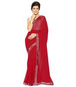 Red plain faux georgette saree with blouse