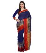 Navy Blue Woven Polycotton Saree With Blouse