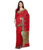 Red Woven Polycotton Saree With Blouse
