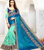 Turquoise embroidered georgette Net Saree With Blouse