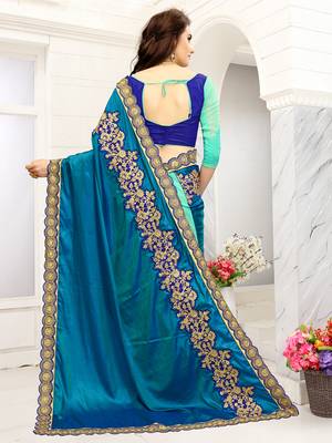 Turquoise embroidered georgette Net Saree With Blouse 2