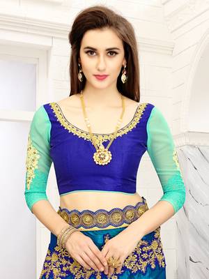 Turquoise embroidered georgette Net Saree With Blouse 4