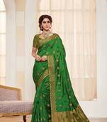 Green  Embroidered Faux Raw Silk Saree With Blouse