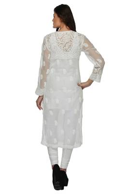 Cream Embroidered Stitched Georgette Kurti 2