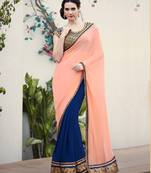 Light Peach Plain Georgette Saree With Blouse