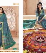 Blue Embroidered Faux Raw Silk Saree With Blouse