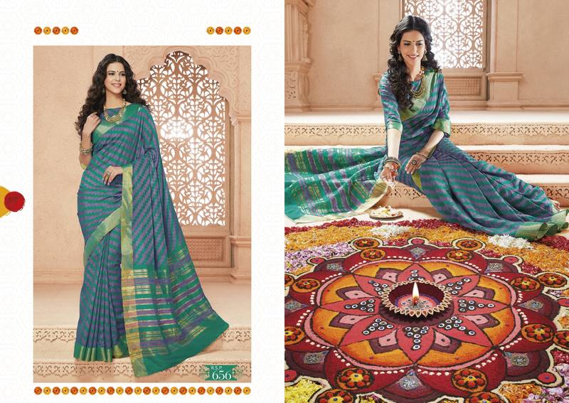 Blue Embroidered Faux Raw Silk Saree With Blouse