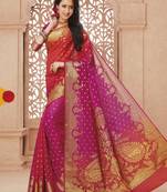 Pink Embroidered Faux Raw Silk Saree With Blouse