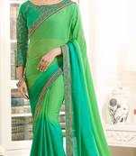 Green Embroidered Georgette Saree With Blouse