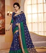 Blue Embroidered Faux Raw Silk Saree With Blouse