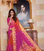 Pink Embroidered Faux Raw Silk Saree With Blouse