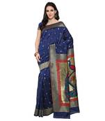 Navy Blue Woven Banarasi Saree With Blouse