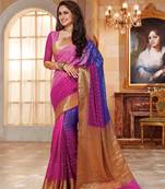 Multicolor Embroidered Faux Raw Silk Saree With Blouse