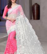 Pink embroidered net saree with blouse