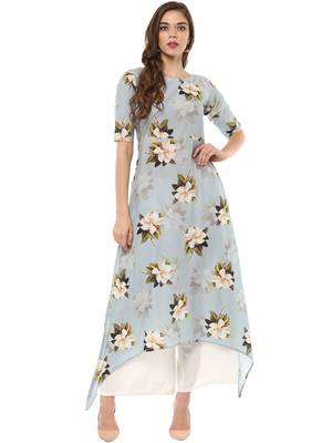 Blue printed cotton stitched kurtas-and-kurtis 1