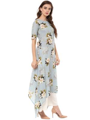 Blue printed cotton stitched kurtas-and-kurtis 5