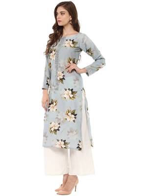 Blue printed cotton stitched kurtas-and-kurtis 4