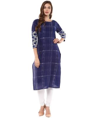 Blue printed cotton stitched kurtas-and-kurtis 1