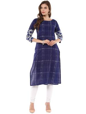 Blue printed cotton stitched kurtas-and-kurtis 2