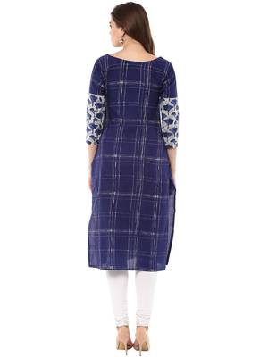 Blue printed cotton stitched kurtas-and-kurtis 3
