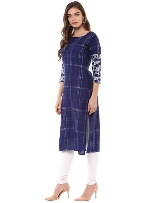 Blue printed cotton stitched kurtas-and-kurtis 4