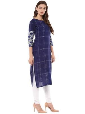 Blue printed cotton stitched kurtas-and-kurtis 5