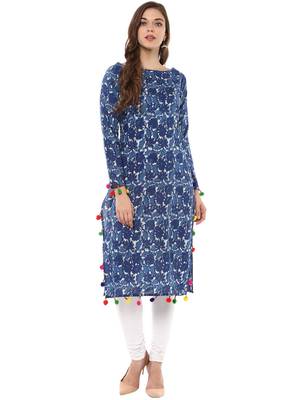 Blue printed cotton stitched kurtas-and-kurtis 1