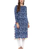 Blue printed cotton stitched kurtas-and-kurtis