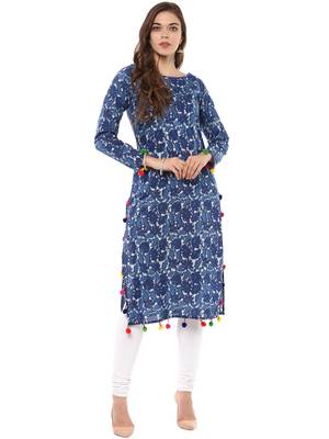 Blue printed cotton stitched kurtas-and-kurtis 2