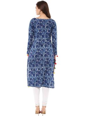 Blue printed cotton stitched kurtas-and-kurtis 3